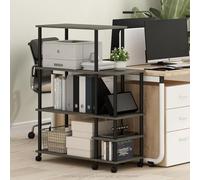 Furinno Turn-N-Tube Printer Stand, Wide 4-Tier Printer Table with with Storage Shelf and Casters, Open Frame Standing Shelf, for CPU, Office Supplies, Home Office, French Oak Grey