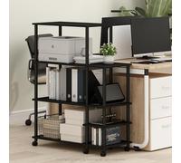 Furinno Turn-N-Tube Printer Stand, Wide 4-Tier Printer Table with with Storage Shelf and Casters, Open Frame Standing Shelf, for CPU, Office Supplies, Home Office, Americano