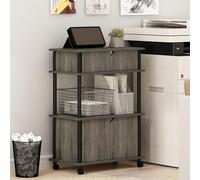 Furinno Turn-N-Tube Printer Stand with Storage, 4-Tier Printer Table with with Storage Cabinet and Casters, Open Frame Standing Shelf, for CPU, Office Supplies, Home Office, French Oak Grey
