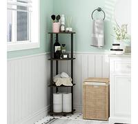 Furinno TURN-N-TUBE Toolless Assembly 4-Tier Corner Shelf, Black Corner Book Shelf, Open Shelves Bookshelf, for Organization and Storage, Living Room, Home Office, Bedroom, Brown Grain