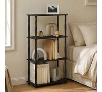 Furinno TURN-N-TUBE Toolless Assembly 4-Tier Open Frame Black Book Shelf, Corner Shelf, Open Shelves, Classic Tube, for Organization and Storage, Living Room, Home Office, Black Espresso