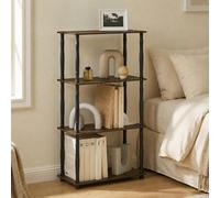 Furinno TURN-N-TUBE Toolless Assembly 4-Tier Open Frame Rustic Brown Book Shelf, Corner Shelf, Open Shelves, Classic Tube, for Organization and Storage, Living Room, Home Office, Brown Walnut