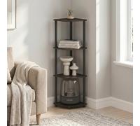Furinno Turn-N-Tube Toolless Assembly 4-Tier Storage Shelves, Brown Corner Shelf, Open Storage Book Shelf, for Organization and Storage, Living Room, Home Office, Bedroom, Dark Brown Grain