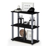 Walplus Furinno Turn-S-Tube 3-Tier Compact Multipurpose Shelf Display Rack With Square Tube, Black/grey