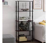 Furinno Turn-S-Tube Toolless Assembly 5-Tier Brown Book Shelf, Corner Shelf, Open Shelves, Classic Tubes, for Organization and Storage, Living Room, Garage, Home Office, Cherry Oak