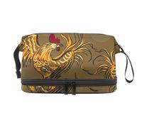 Furious Rooster Double Layer Cosmetic Bag for Women and Girls, Travel Toiletry Bag Makeup Handy Pouch Organiser Bag with Brush Compartment