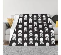 FuriTou Black White Skull and Bones Blankets Throw Blanket Lightweight Flannel Blanket Air Conditioning Blanket for Women Men All Season 80"x60"