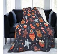 FuriTou Christmas Deer and Gingerbread Man Blankets Throw Blanket Lightweight Flannel Blanket Air Conditioning Blanket for Women Men All Season 80"x60"