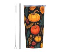 FuriTou Happy Thanksgiving Day with Pumpkin Stainless Steel Insulated Tumbler 20 Oz Coffee Mug Travel Cup Water Bottle With Lid Straw
