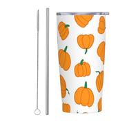 FuriTou Happy Thanksgiving Day with Pumpkin Stainless Steel Insulated Tumbler 20 Oz Coffee Mug Travel Cup Water Bottle With Lid Straw