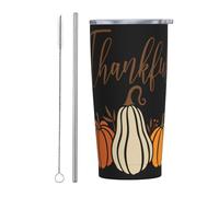 FuriTou Happy Thanksgiving Day with Pumpkin Stainless Steel Insulated Tumbler 20 Oz Coffee Mug Travel Cup Water Bottle With Lid Straw