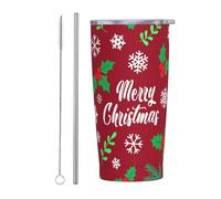 FuriTou Merry Christmas with Mistletoe Snowflakes Stainless Steel Insulated Tumbler 20 Oz Coffee Mug Travel Cup Water Bottle With Lid Straw