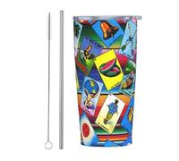 FuriTou Mexican Loteria Cards Stainless Steel Insulated Tumbler 20 Oz Coffee Mug Travel Cup Water Bottle With Lid Straw