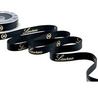 Furlanis - Double Satin Ribbon Graduation Print Gold On Black, Italian Fabric - 16mm x 10m