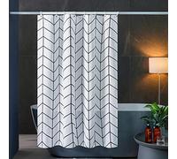 Furlinic 78"x78" Shower Curtain Polyester Mildew Resistant Waterproof Mould Proof Washable Bathroom Herringbone White Fabric Curtains 200 x 200cm With 12 PCS Plastic Hooks.