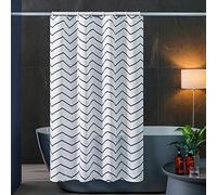 Furlinic Extra Long Zig Zag White Shower Curtain with Hooks 100% Polyester Bathroom Shower Curtain Waterproof 200 x 200cm Strips With 12 PCS Plastic Hooks 78 x 78 Inch.