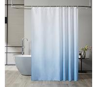 Furlinic Shower Curtain Mould Proof Polyester Fabric Wetroom Bath Curtains Waterproof Machine Washable with 12 Hooks for Bathroom White to Sky Blue 72x78 Inch(180x200cm).