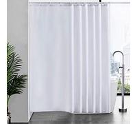 Furlinic Shower Curtain Mould Proof Resistant Wetroom Bathroom Polyester Fabric White Shower Curtains Liner Waterproof Rustproof Washable Weighted with 16 Hooks Extra Wide 244x200cm 96x78 Inch.