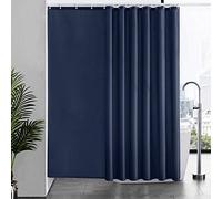 Furlinic Shower Curtain Mould Proof Wetroom Bathroom Polyester Fabric Navy Shower Curtains Liner Waterproof Rustproof Washable Weighted with 16 Hooks Extra Wide 244x200cm 96x78 Inch.