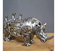 Furlink HM Rhino Statue - Mechanical Punk Style Carved Sculpture, Steampunk Modern Home Decor Resin Statue for Coffee Table, Living Room, Entrance, Shelf Decor