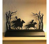 furlinkhm Halloween Headless Horseman Statue, Metal Artwork Halloween Village Decor Table Statues Metal Silhouette Headless Horseman Scene Figurine Standing Hollow Desk Decor