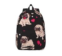 FURLOU Cute Pug Large Backpack Laptop Casual Travel Daypack Bag for Men Women Lightweight Camping Bag, Black, M, Daypack Backpacks