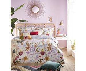 furn Alchemy Duvet Cover Set - Abstract Symbol Print with Floral Reverse, Reversible Polycotton Bedding (Multicolour - Single)