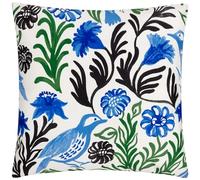 furn. Aljento Polyester Filled Cushion - Reversible Water Resistant Mediterranean Floral Bird Outdoor Decorative Pillow (Blue - 43x43cm)