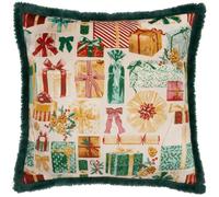 Furn All Wrapped Up Faux Fur Cushion Cover - Emerald/Red - 50cm x 50cm - Emerald/Red - 100% Polyester