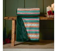 furn. All Wrapped Up Throw - Striped Festive Present Faux Fur Velvet Blanket (Emerald/Red - 130x180cm)