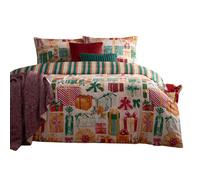 Furn All Wrapped Up Reversible Printed Duvet Cover Set - Emerald/Red - Single - Emerald/Red - 100% Polyester