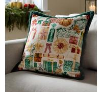 furn. All Wrapped Up Polyester Filled Cushion (Emerald - 50x50cm) | Festive Holiday Velvet Christmas Boxes Faux Fur Trim Decorative Case