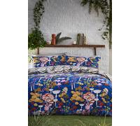furn. Amanita Duvet Cover Set - Hand-Painted Printed Colourful Mushroom Reversible Bedding (Cobalt - Double)