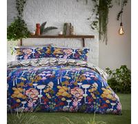 furn. Amanita Duvet Cover Set - Hand-Painted Printed Colourful Mushroom Reversible Bedding (Cobalt - Single)
