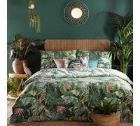 furn. Amazonia Rainforest Reversible Duvet Cover Set - Tropical Jungle Print with Wildlife & Botanicals (Double, Jade Green)
