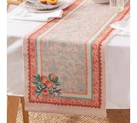 furn. Anemone Peaches Table Runner - Indoor/Outdoor Washable Jacobean Floral Fruit Dining Table Decoration (Multicolour - 220x35cm)