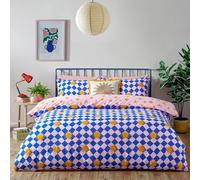 furn. Antares Duvet Cover Set (Multicolour - King) | Reversible Sunshine Checkerboard Easy Care Cotton Blend Bedding