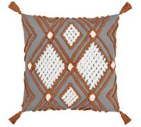 furn. Aquene Charcoal and Brick Tufted Tasselled Cushion - Size: 50 x 50cm - Multi - Wilko