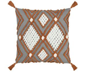 Furn Aquene Tassel Tufted Cushion Cover - Charcoal/Brick - 50cm x 50cm - Charcoal/Brick - 100% Cotton