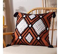 furn. Aquene Tufted Cotton Tasselled Feather Rich Filled Cushion