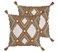 furn. Aquene Tufted Tasselled Feather Filled Cushion - Twin Pack