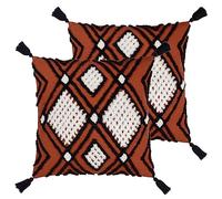 furn. Aquene Tufted Tasselled Feather Filled Cushion - Twin Pack, Brick/Black, 50 x 50cm