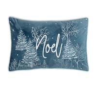 Furn Christmas Arcticus Blue Noel Embroidered Piped Velvet Reversible Cushion 30 x 50cm - Wilko