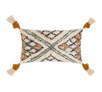furn. Atlas Tufted Cotton Tasselled Feather Rich Filled Cushion