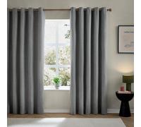 furn. Aura Grey Plain Blackout Tabs & Rings Curtains (W)168Cm (L)183Cm, Pair
