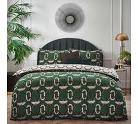 furn. Avalon Duvet Cover Set - Reversible Geometric Art Deco Bedding (Green - King)