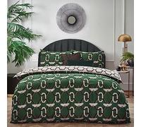 furn. Avalon Duvet Cover Set - Reversible Geometric Art Deco Bedding (Green - Double)