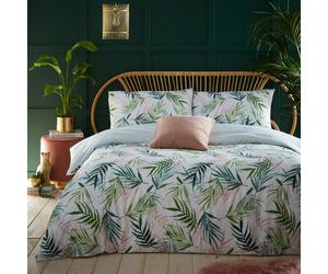 furn. Bali Palm Duvet Cover Set - Green Cotton - Size King