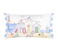 furn. Beach Huts Gingham Polyester Filled Cushion (Multicolour - 30x50cm) | Reversible water-resistant cushion with a coastal beach hut gingham design for outdoor spaces