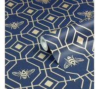 Furn Wallpaper Bee Deco – Geometric Foiled – Blue/Gold